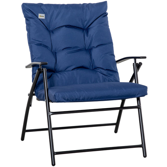 Foldable Lounge Chair, Fabric Upholstered Recliner, Outdoor Lounger with Armrest, Metal Frame Camping Beach Chair for Poolside, Deck, Backyard, Blue - Gallery Canada