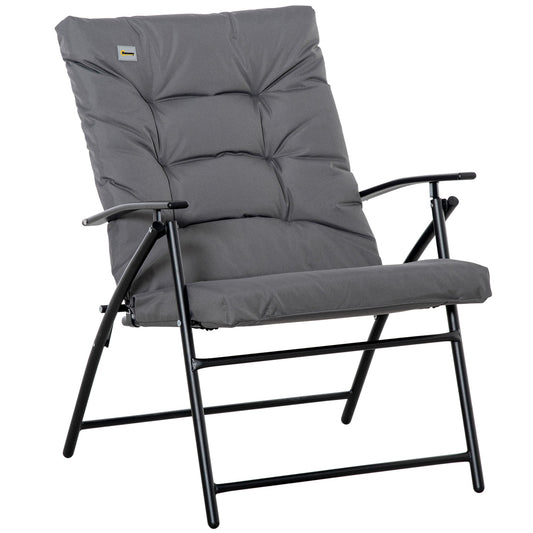 Foldable Lounge Chair, Fabric Upholstered Recliner, Outdoor Lounger with Armrest, Metal Frame Camping Beach Chair for Poolside, Deck, Backyard, Grey - Gallery Canada