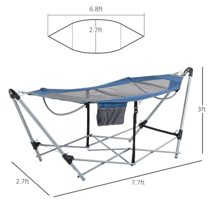 Foldable Outdoor Hammock with Stand, Portable Hammock Bed with Carrying Bag and Pocket for Travel, Beach, Backyard, Patio, Hiking, Dark Blue at Gallery Canada