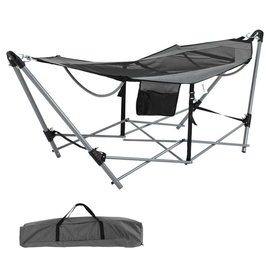 Foldable Outdoor Hammock with Stand, Portable Hammock Bed with Carrying Bag and Pocket for Travel, Beach, Backyard, Patio, Hiking, Dark Grey - Gallery Canada