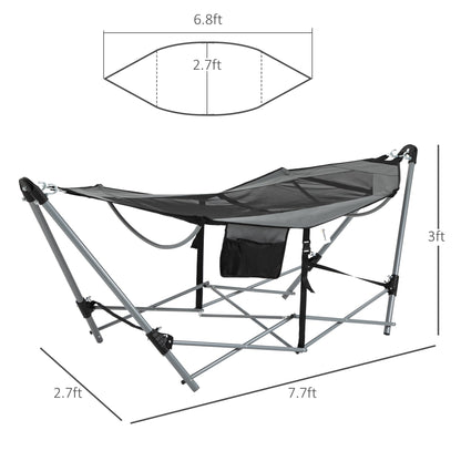 Foldable Outdoor Hammock with Stand, Portable Hammock Bed with Carrying Bag and Pocket for Travel, Beach, Backyard, Patio, Hiking, Dark Grey at Gallery Canada
