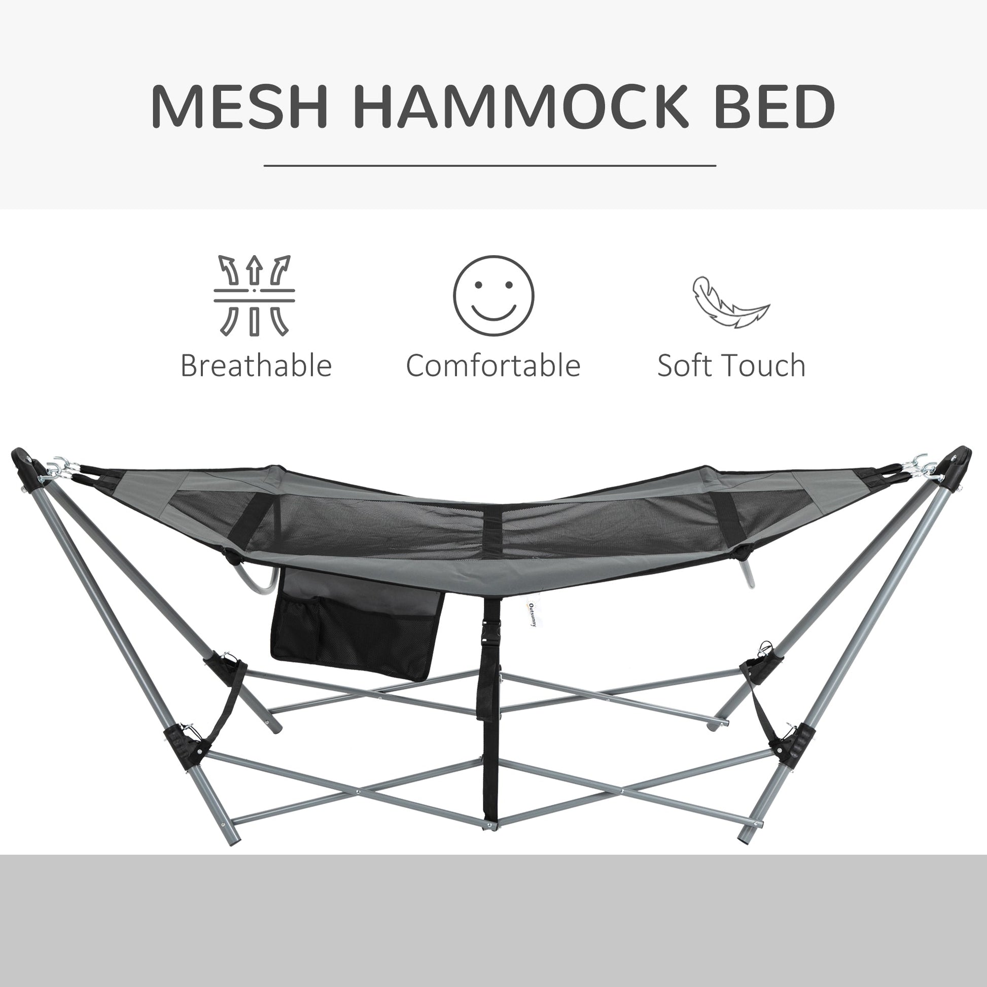 Foldable Outdoor Hammock with Stand, Portable Hammock Bed with Carrying Bag and Pocket for Travel, Beach, Backyard, Patio, Hiking, Dark Grey at Gallery Canada