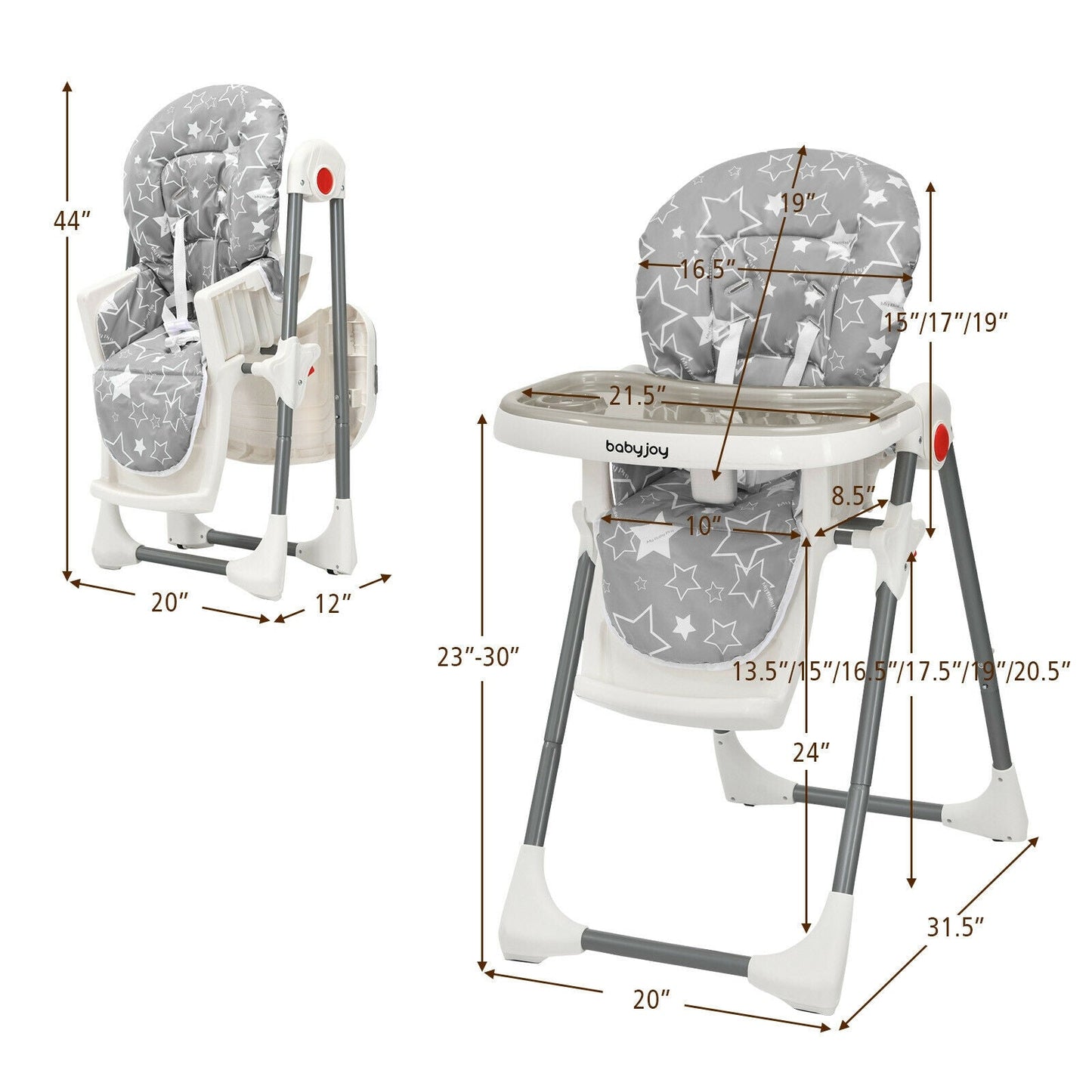Folding Baby High Dining Chair with 6-Level Height Adjustment - Gallery Canada