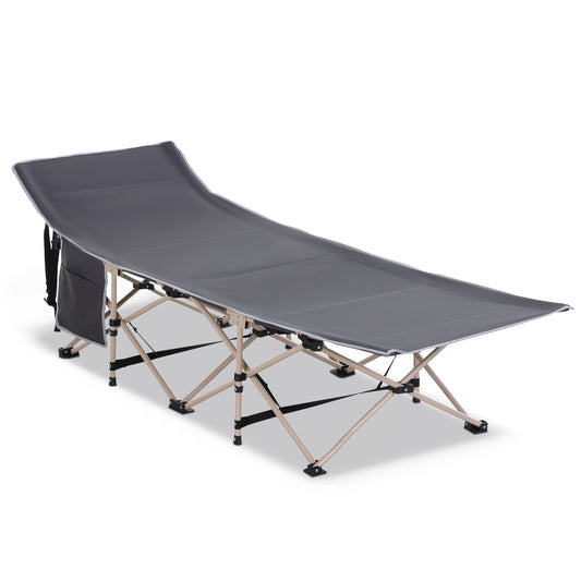 Folding Camping Cot for Adults with Carry Bag, Side Pocket, Outdoor Portable Sleeping Bed for Travel Camp Vocation, Grey - Gallery Canada