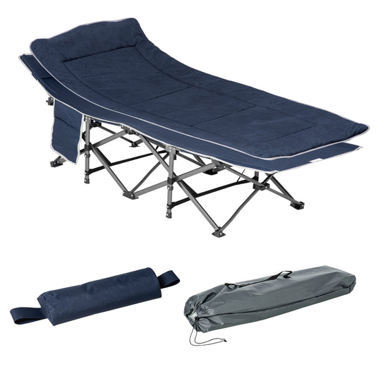 Folding Camping Cot with Mattress &; Pillow, Double Layer Oxford Heavy Duty Sleeping Cot with Carry Bag Blue - Gallery Canada