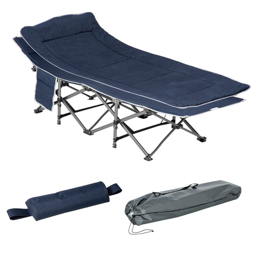 Folding Camping Cot with Mattress &; Pillow, Double Layer Oxford Heavy Duty Sleeping Cot with Carry Bag Blue