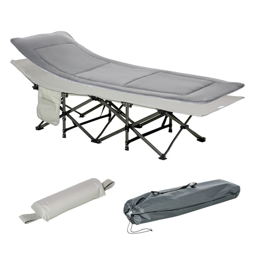 Folding Camping Cot with Mattress &; Pillow, Double Layer Oxford Heavy Duty Sleeping Cot with Carry Bag Light Grey