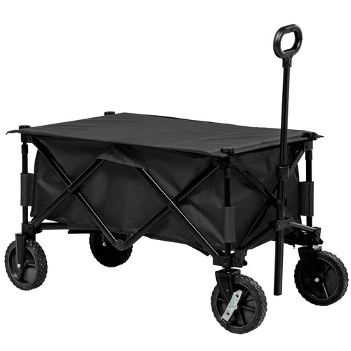 Folding Garden Wagon, Collapsible Wagon, Cart with Wheels, Steel Frame and Oxford Fabric, Black