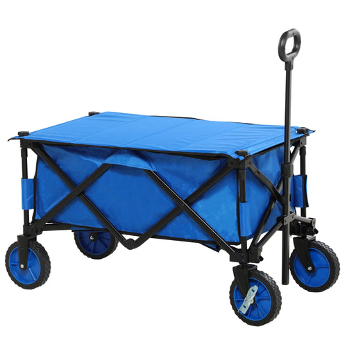 Folding Garden Wagon, Collapsible Wagon, Cart with Wheels, Steel Frame and Oxford Fabric, Blue