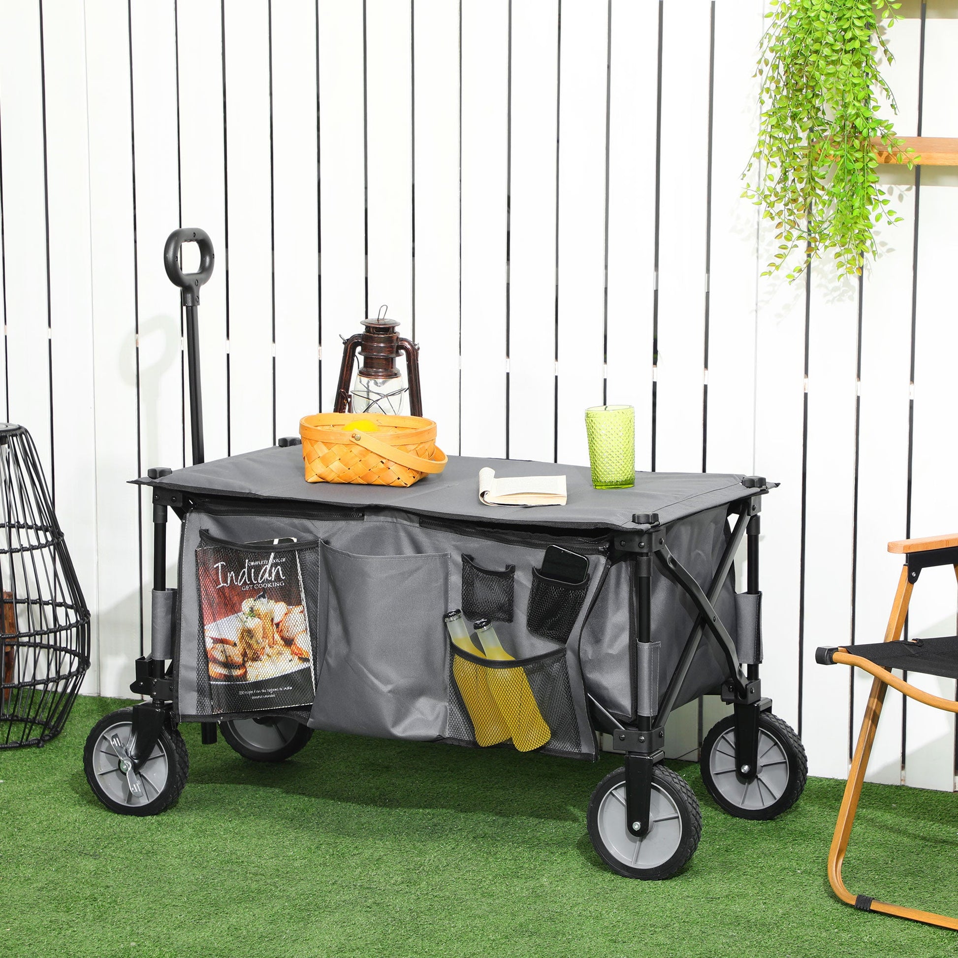 Folding Garden Wagon, Collapsible Wagon, Cart with Wheels, Steel Frame and Oxford Fabric, Dark Grey at Gallery Canada