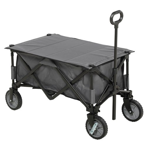 Folding Garden Wagon, Collapsible Wagon, Cart with Wheels, Steel Frame and Oxford Fabric, Dark Grey