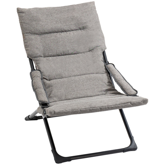 Folding Lounge Chair, Mesh Fabric Lounger with Thick Padded Cushion and Armrest, Camping Beach Chair for Poolside, Deck, Backyard, Grey - Gallery Canada