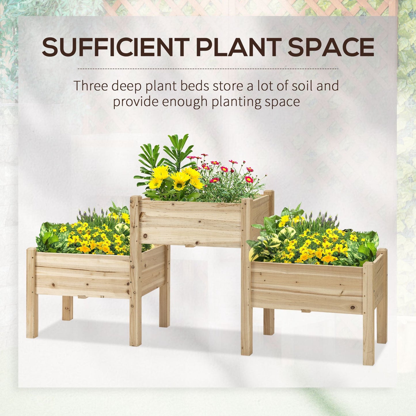 Freestanding Wooden Plant Stand, 3 Tier Raised Garden Bed for Vegetables, Herb and Flowers, Natural at Gallery Canada
