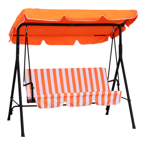 3-Seat Patio Swing Chair, Outdoor Porch Swing Glider with Adjustable Canopy, Removable Cushion, and Weather Resistant Steel Frame, for Garden, Poolside, Backyard, Orange