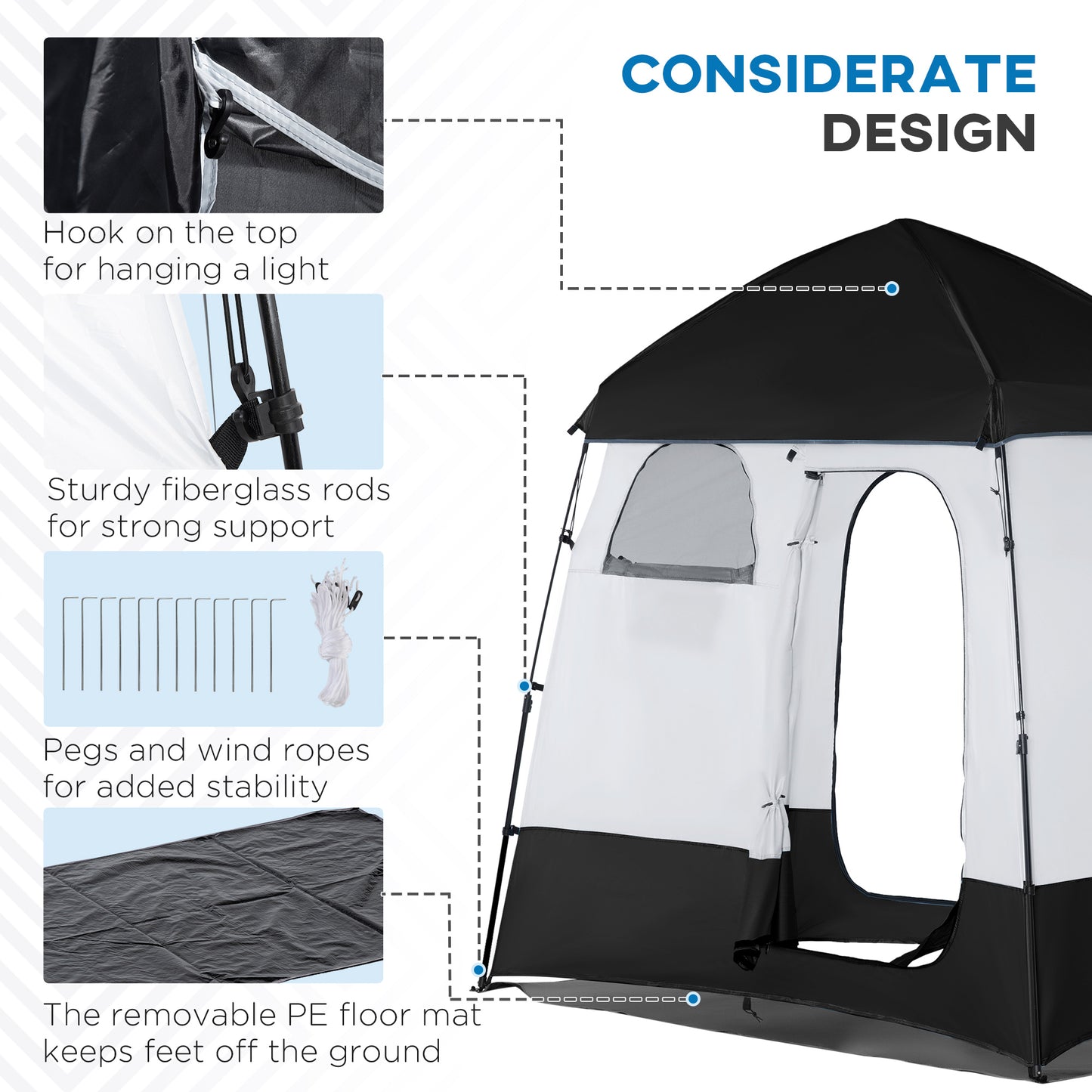 Pop Up Shower Tent, Portable Privacy Shelter for 2 Persons, Changing Room with 2 Windows, 3 Doors, Carrying Bag, Grey and Black at Gallery Canada