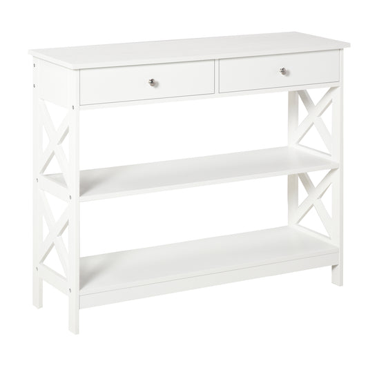 Console Table Sofa Side Desk with Storage Shelves Drawers X Frame for Living Room Entryway White - Gallery Canada