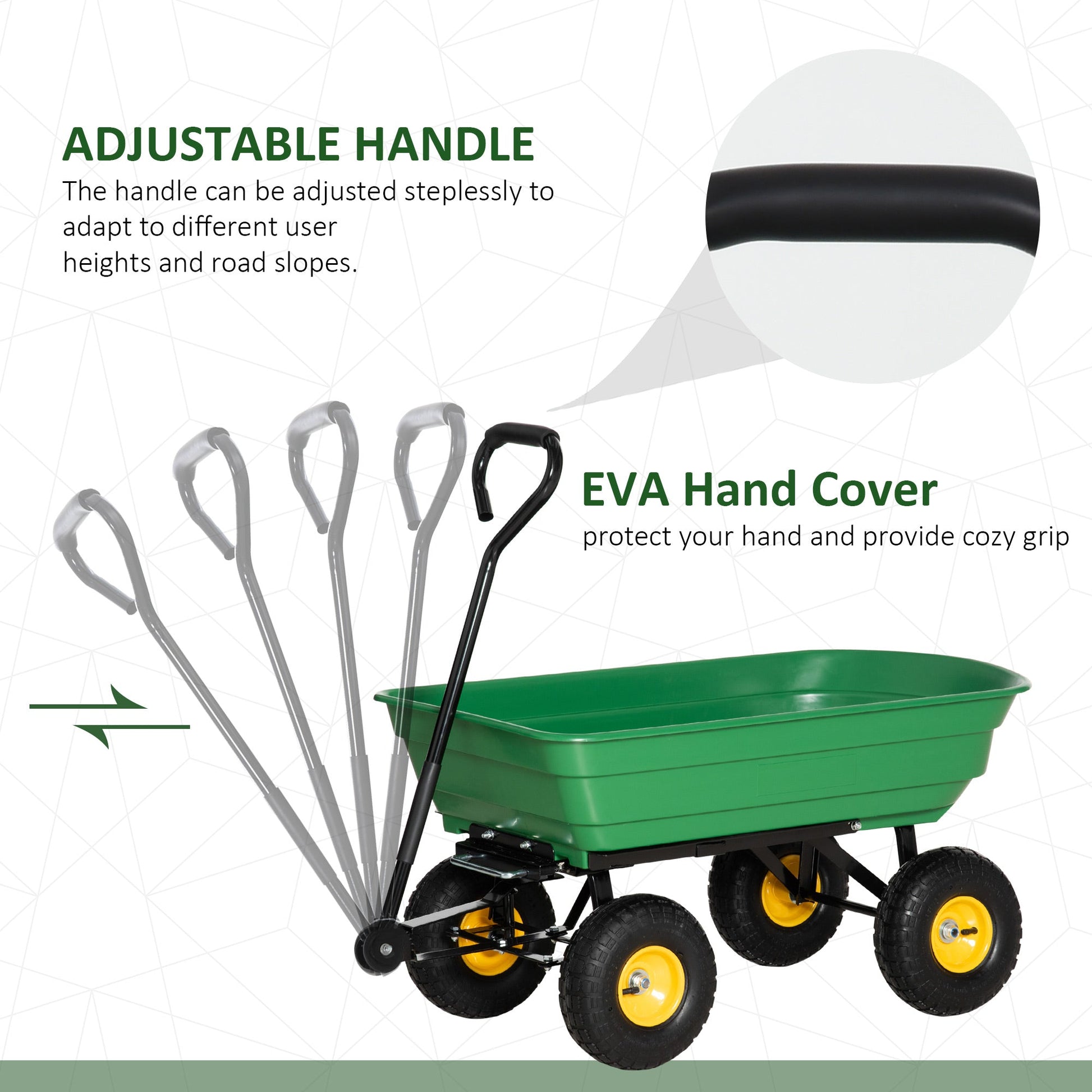 Garden Dump Cart Heavy Duty 440lbs Wagon with Steel Frame and 10'' Pneumatic Tires, Green at Gallery Canada
