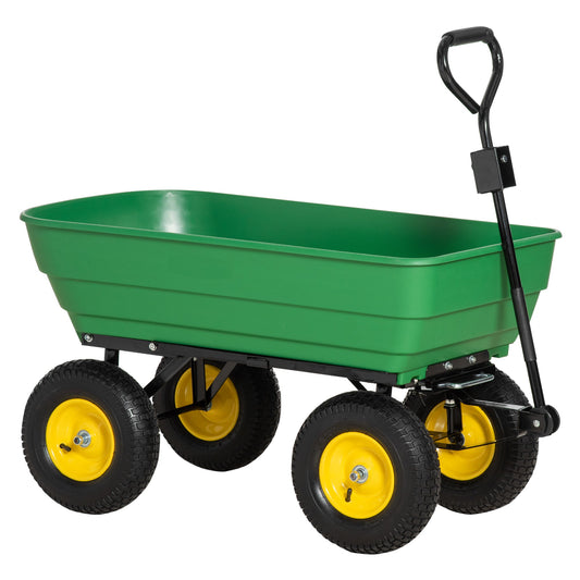 Garden Dump Cart Heavy Duty 440lbs Wagon with Steel Frame and 12" Pneumatic Tires, Green at Gallery Canada