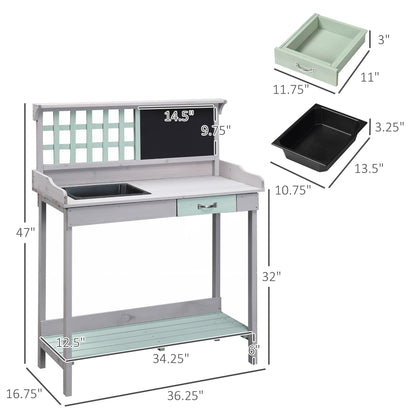 Garden Wooden Potting Table Outdoor Planting Workstation Bench w/ Storage Shelf Garage Tool Table Grey at Gallery Canada