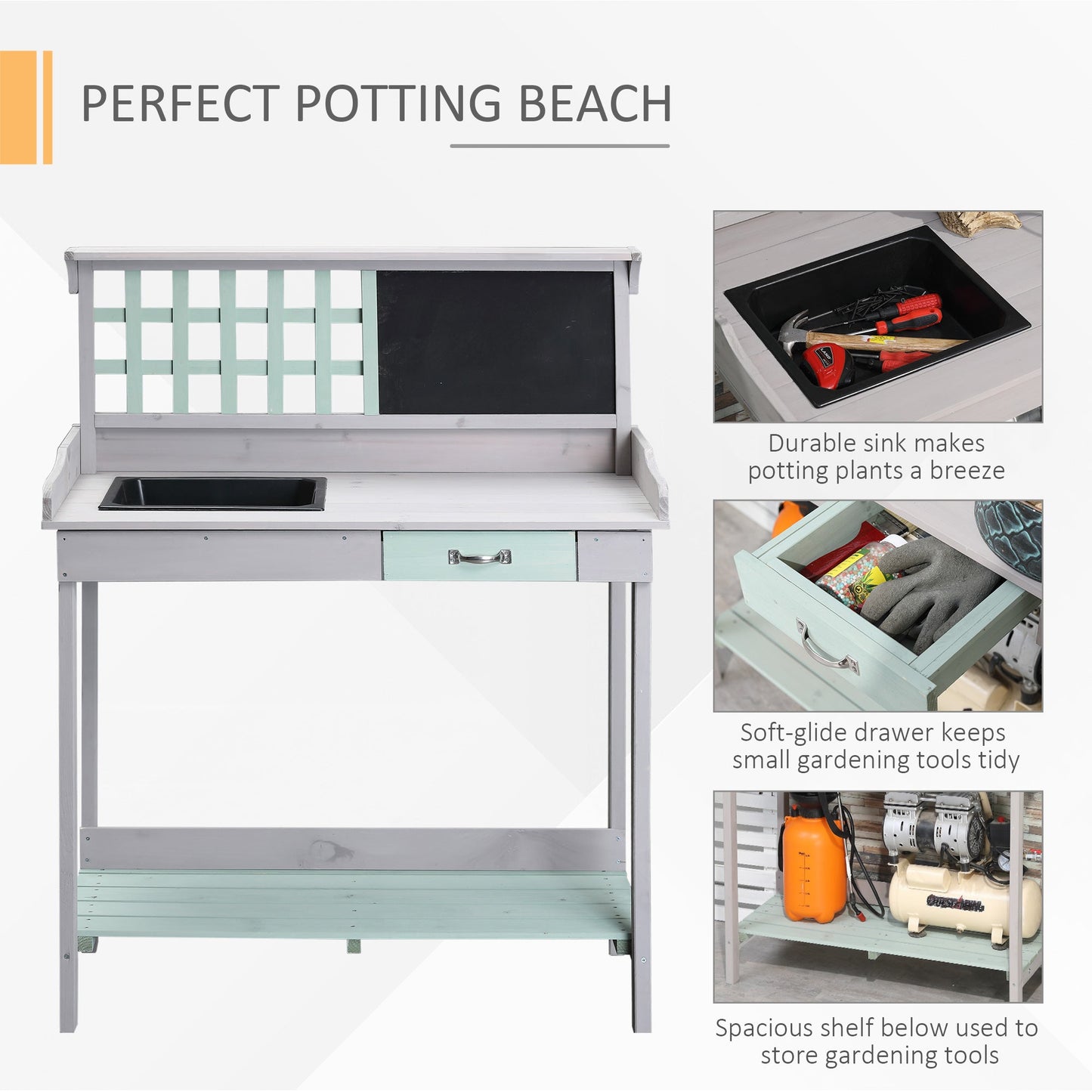 Garden Wooden Potting Table Outdoor Planting Workstation Bench w/ Storage Shelf Garage Tool Table Grey at Gallery Canada