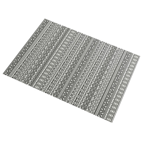 Reversible Outdoor Rug Waterproof Plastic Straw RV Rug with Carry Bag, 9' x 12', Grey and Cream White Boho