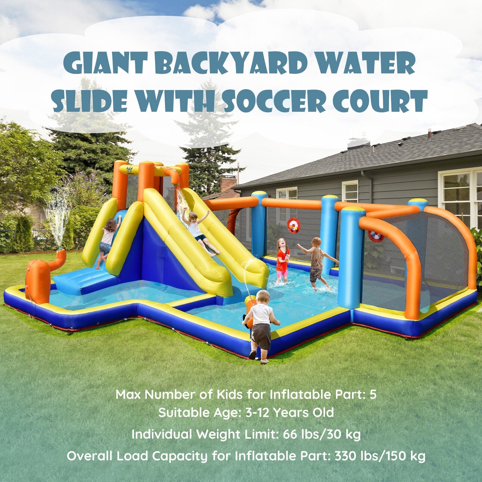Giant Soccer-Themed Inflatable Water Slide with 735W Blower at Gallery Canada