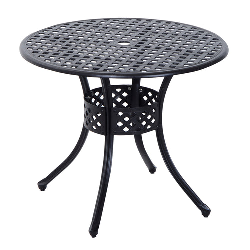 Cast Aluminum Patio Outdoor Bistro Round Dining Table with Umbrella Hole, 33-Inch Diameter Outdoor Garden Furniture, Black