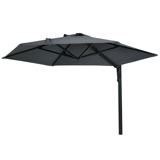 8 ft Wall Mounted Umbrella with 180° Rotatable Canopy, Patio Wall Parasol for Outdoor, Garden, Balcony, Yard, Dark Grey at Gallery Canada