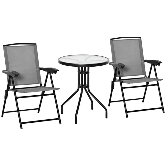 Folding Outdoor Bistro Set, Patio Table and Chairs with Reclining Backrest and Round Dining Table, Grey at Gallery Canada