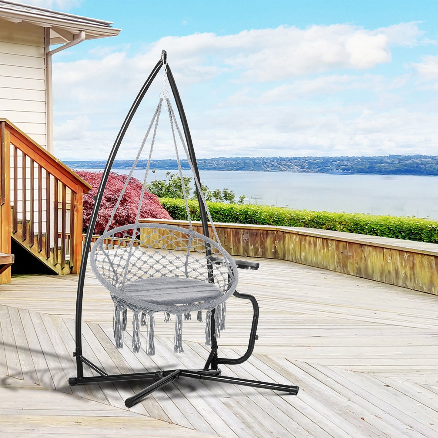 Hammock Chair Stand Only, Metal C-Stand for Hanging Hammock Chair with Tray for Indoor, Outdoor, Porch, Patio, Black at Gallery Canada