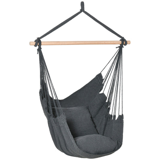Hammock Chair Swing Hanging Macrame Chair Cotton w/ Two Soft Seat Cushions, for Bedroom Indoor Outdoor Ideal Gift for Kids Lover Birthday Present, Dark Grey at Gallery Canada