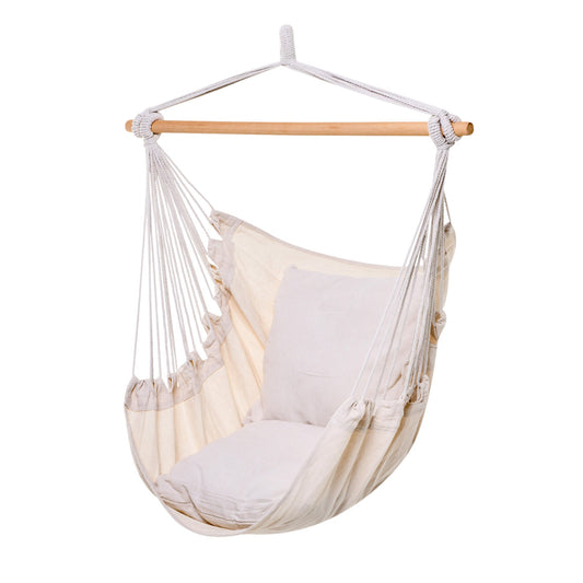 Hammock Chair Swing Hanging Macrame Chair Cotton w/ Two Soft Seat Cushions, for Bedroom Indoor Outdoor Ideal Gift for Kids Lover Birthday Present White at Gallery Canada