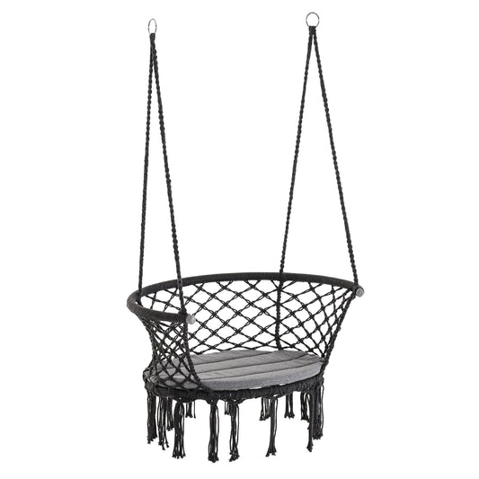 Hanging Hammock Chair, Cotton Rope Porch Hammock Swing with Metal Frame and Cushion, Large Macrame Seat for Patio, Garden, Bedroom, Living Room, Dark Grey at Gallery Canada