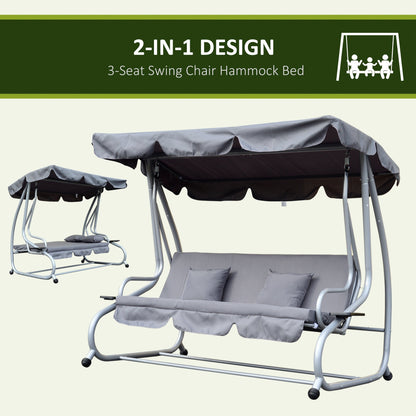 Heavy-Duty 3 Seats Metal Covered Swing Chair Garden Convertible Hammock Cushioned Bed with Frame and Canopy 2 Pillows Included Grey at Gallery Canada