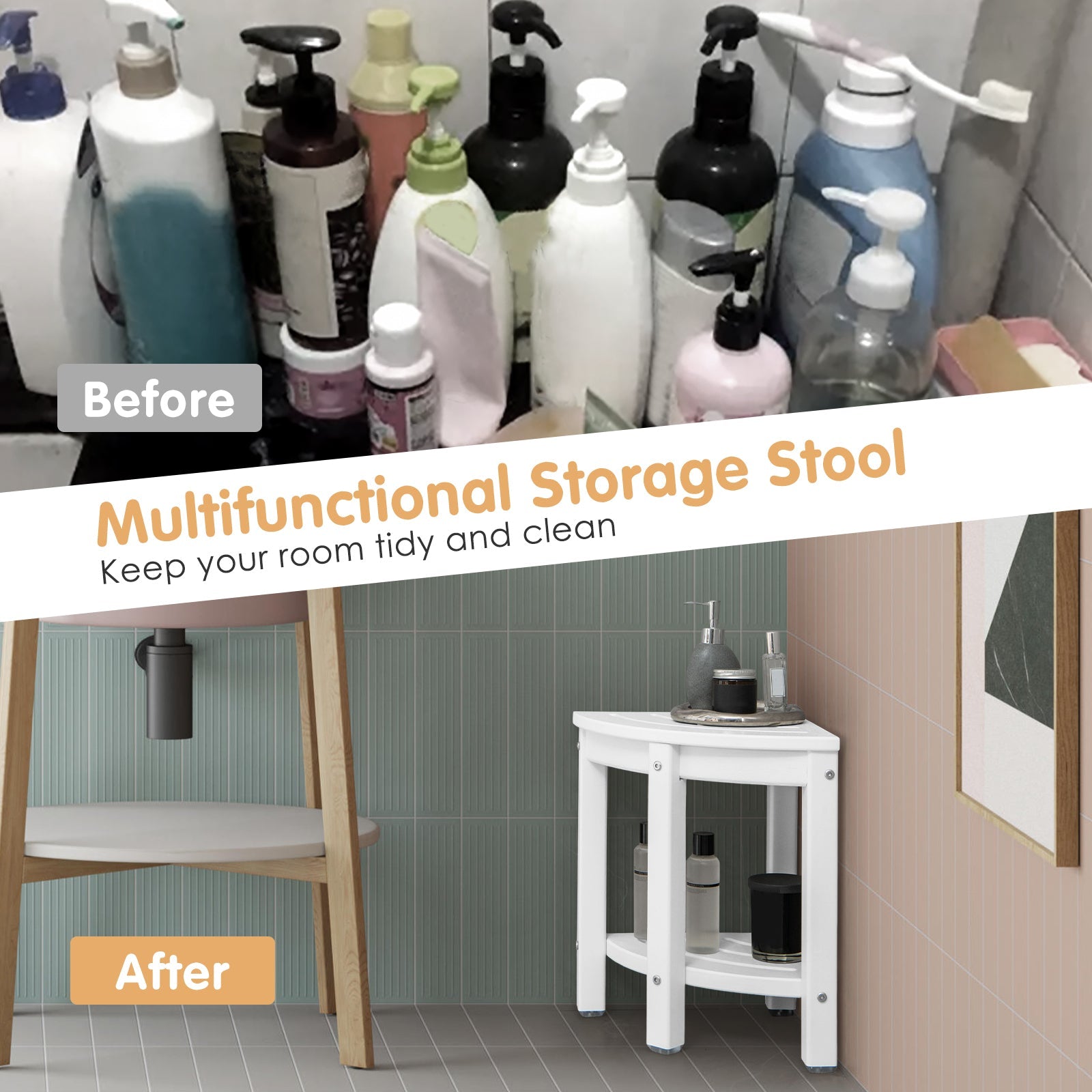 Heavy Duty Corner Shower Bench Stool with Storage Shelf for Shaving Legs at Gallery Canada