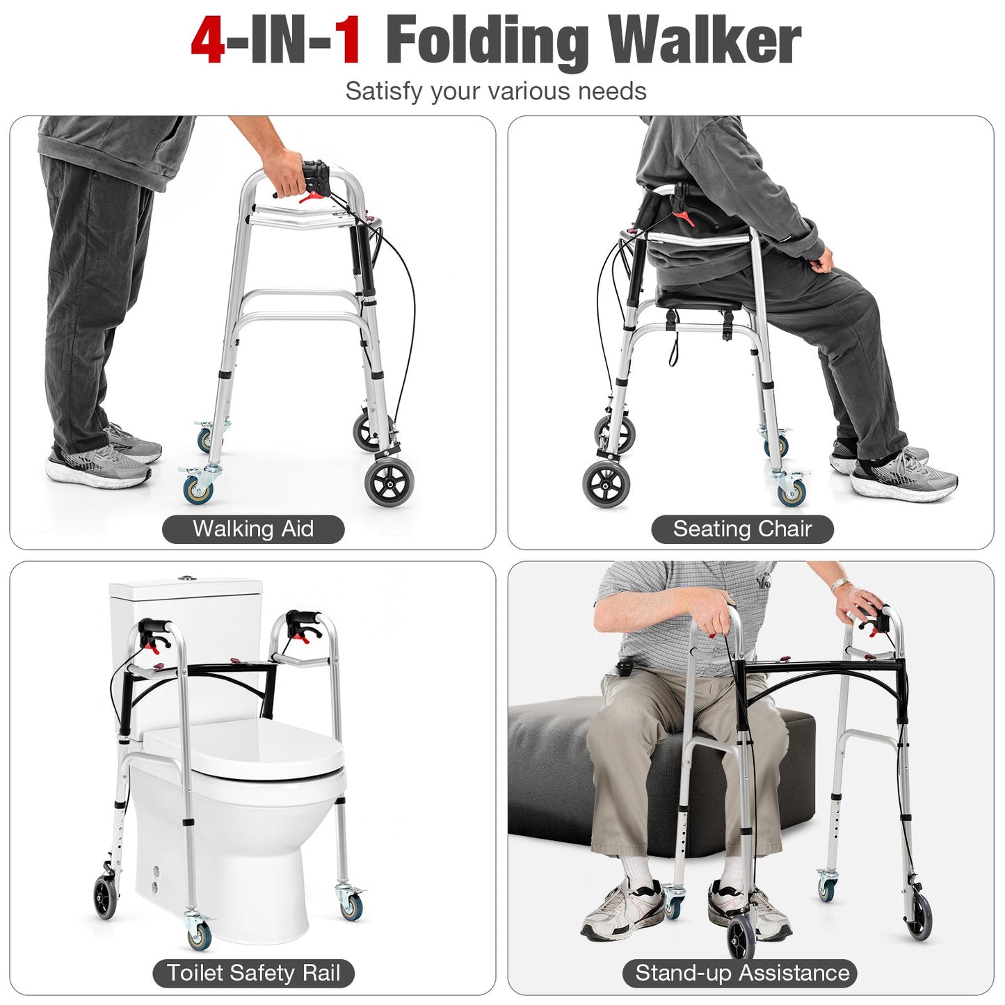 Height Adjustable Aluminum Walker with Rolling Wheels and Brakes at Gallery Canada