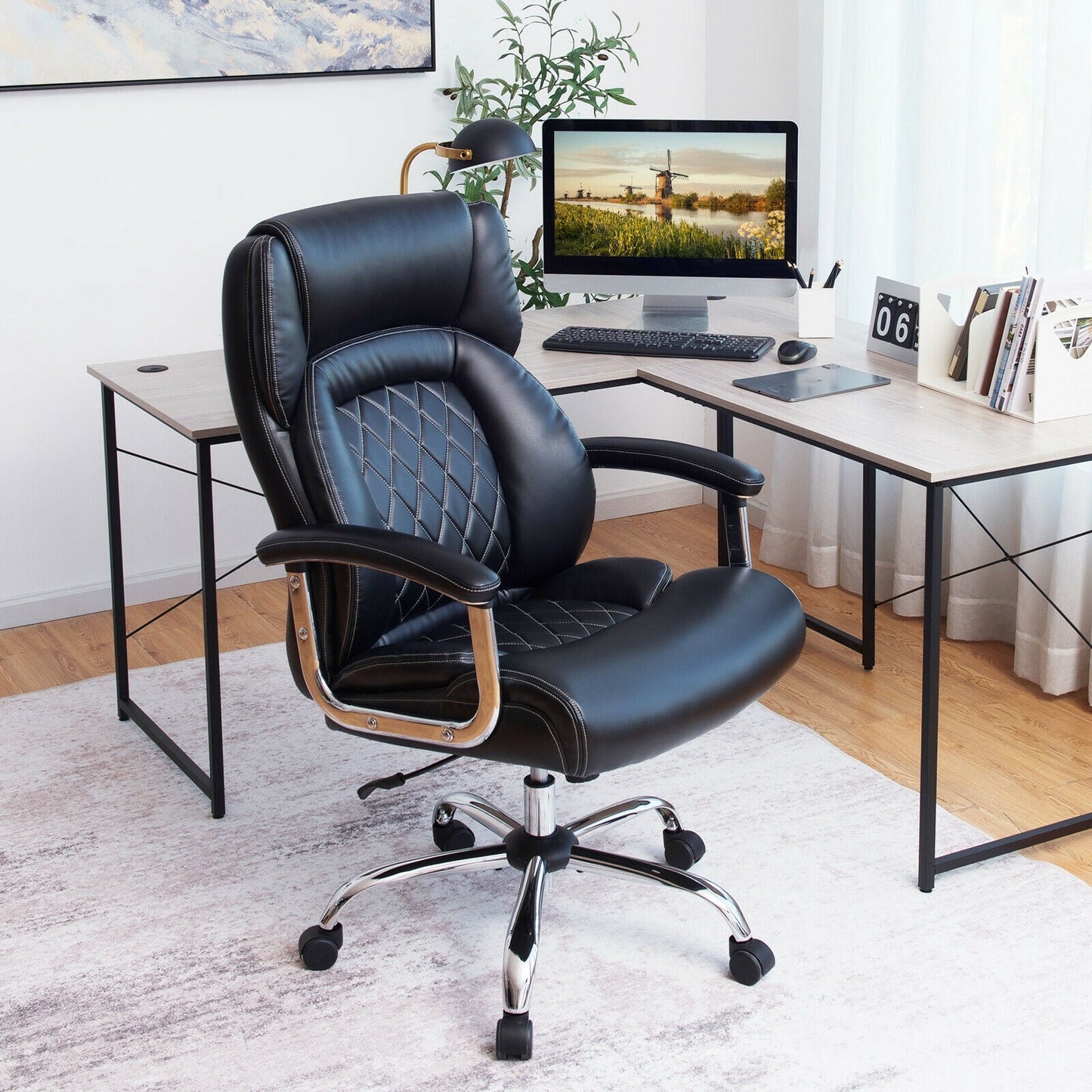 Height Adjustable Executive Chair Computer Desk Chair with Metal Base at Gallery Canada