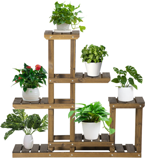 Wood Plant Stand 6 Tier Plant Shelf Rack Multiple Flower Pot Holder for Living Room, Patio Corner, Balcony - Gallery Canada