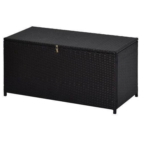 44.5x17x22inch Outdoor Deck Rattan Storage Box Wicker Home Furniture Indoor Storing Unit with Lid Coffee
