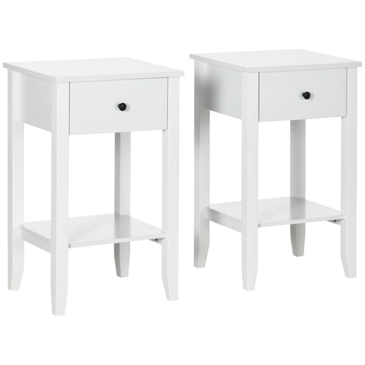 Side Table Set of 2, End Tables with Drawer and Bottom Shelf, 2-tier Nightstand for Bedroom, Living Room, White at Gallery Canada