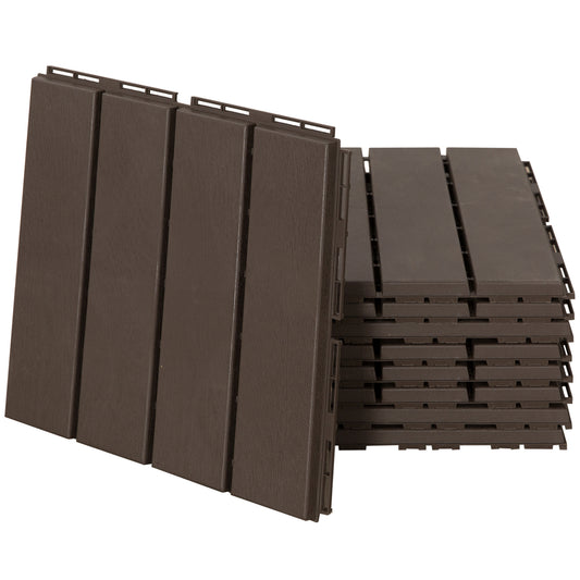 9 Pcs PP Interlocking Composite Deck Tile, 12" x 12" Outdoor Flooring Tiles for Indoor and Outdoor Use, Tools Free Assembly, Brown - Gallery Canada