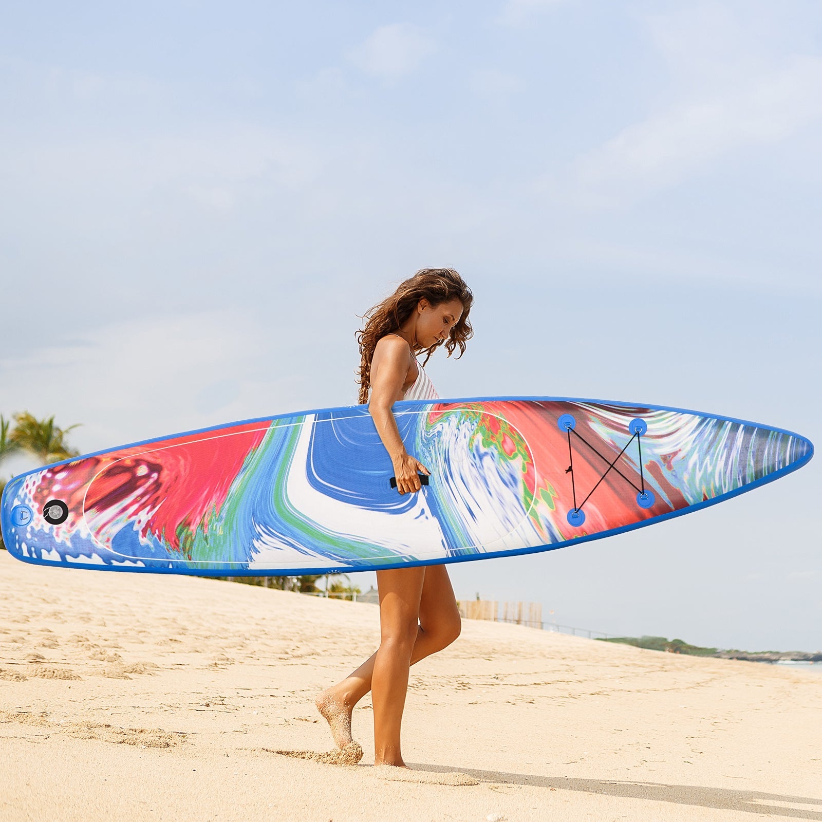 Inflatable Paddle Board, Stand Up Paddle Board Adjustable Aluminum Paddle Non-Slip Deck Colorful Spray-painting Board with ISUP Accessories &; Carry Bag, 11'9'' x 30" x 6", Blue at Gallery Canada