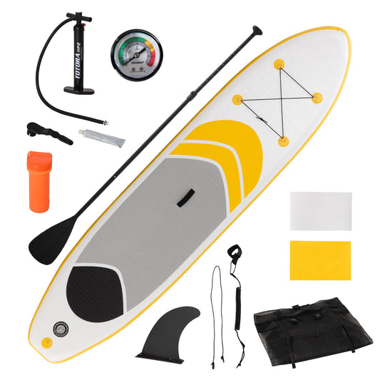 Inflatable Paddle Board, Stand Up Paddle Board Adjustable Aluminum Paddle Non-Slip Deck Spray-painted Board, with ISUP Accessories &; Carry Bag, 10'5'' x 30" x 6", Yellow - Gallery Canada