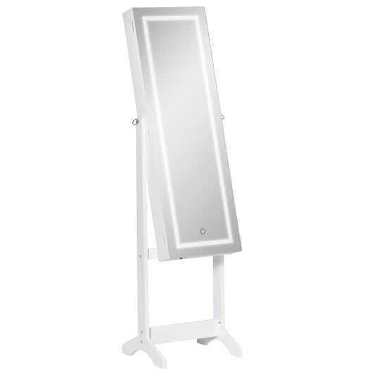 Jewelry Cabinet with LED Light, Lockable Jewelry Storage Organizer with Full-Length Mirror for Bedroom Dressing Room, White - Gallery Canada