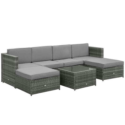 7pcs Wicker Rattan Sectional Set Outdoor Patio Sofa Table Footstools Set Garden Furniture with Cushions, Grey at Gallery Canada