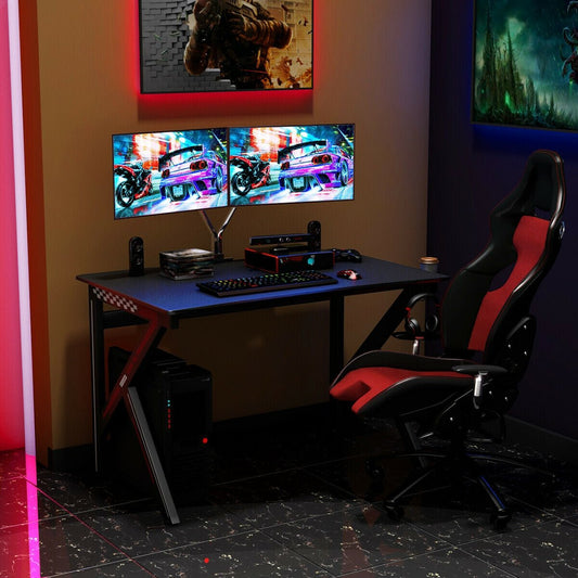 K-Shaped Gaming Desk with Cup Holder Headphone at Gallery Canada