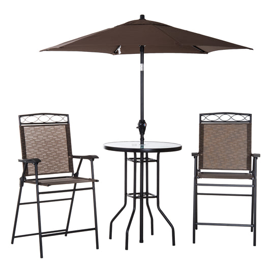 4 Piece Patio Bar Set, Sling Folding Outdoor Furniture with Umbrella for Poolside, Backyard and Garden, Brown - Gallery Canada