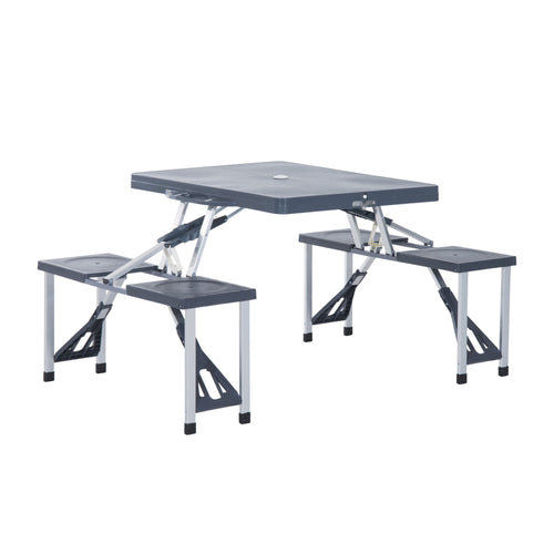 Portable Foldable Camping Picnic Table with Seats Chairs and Umbrella Hole, Fold Up Travel Picnic Table, Grey