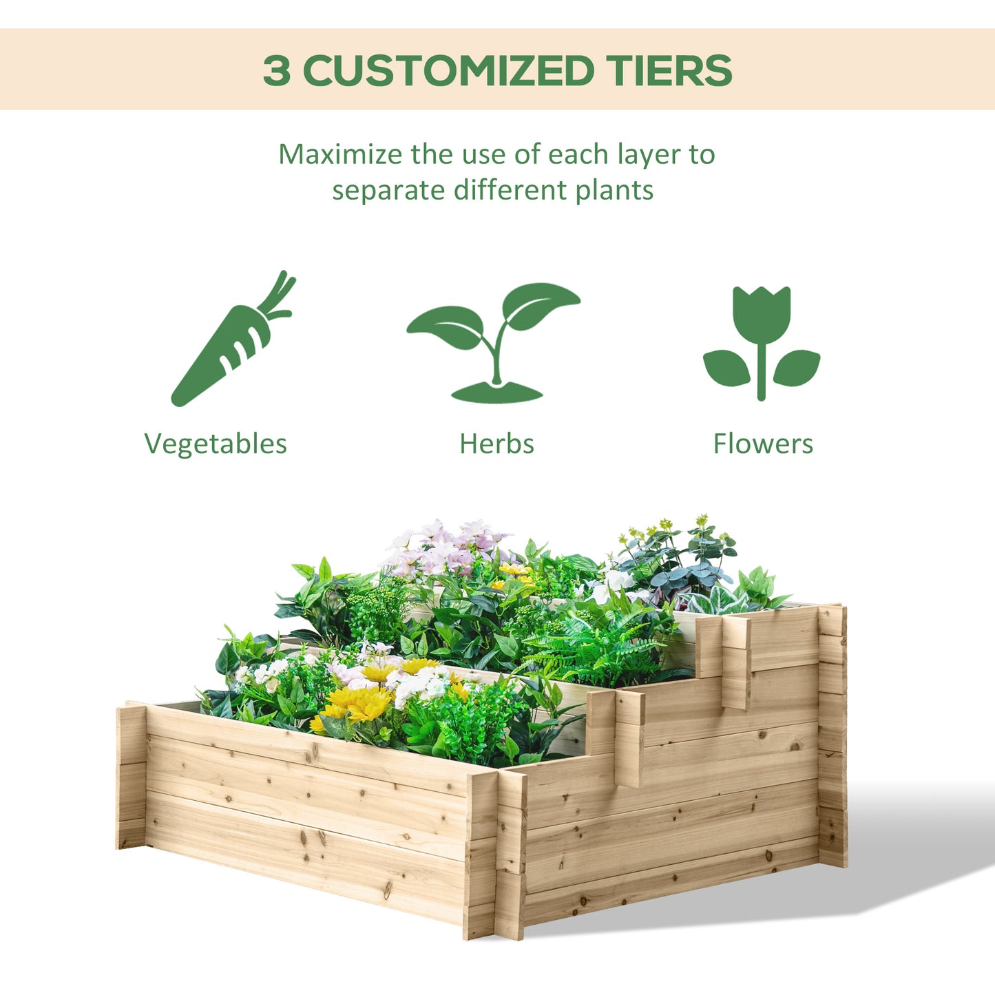 3-Tier Wood Raised Garden Bed, Elevated Planting Box, Outdoor Vegetable Flower Container, Herb Garden Indoor Kit, Natural at Gallery Canada