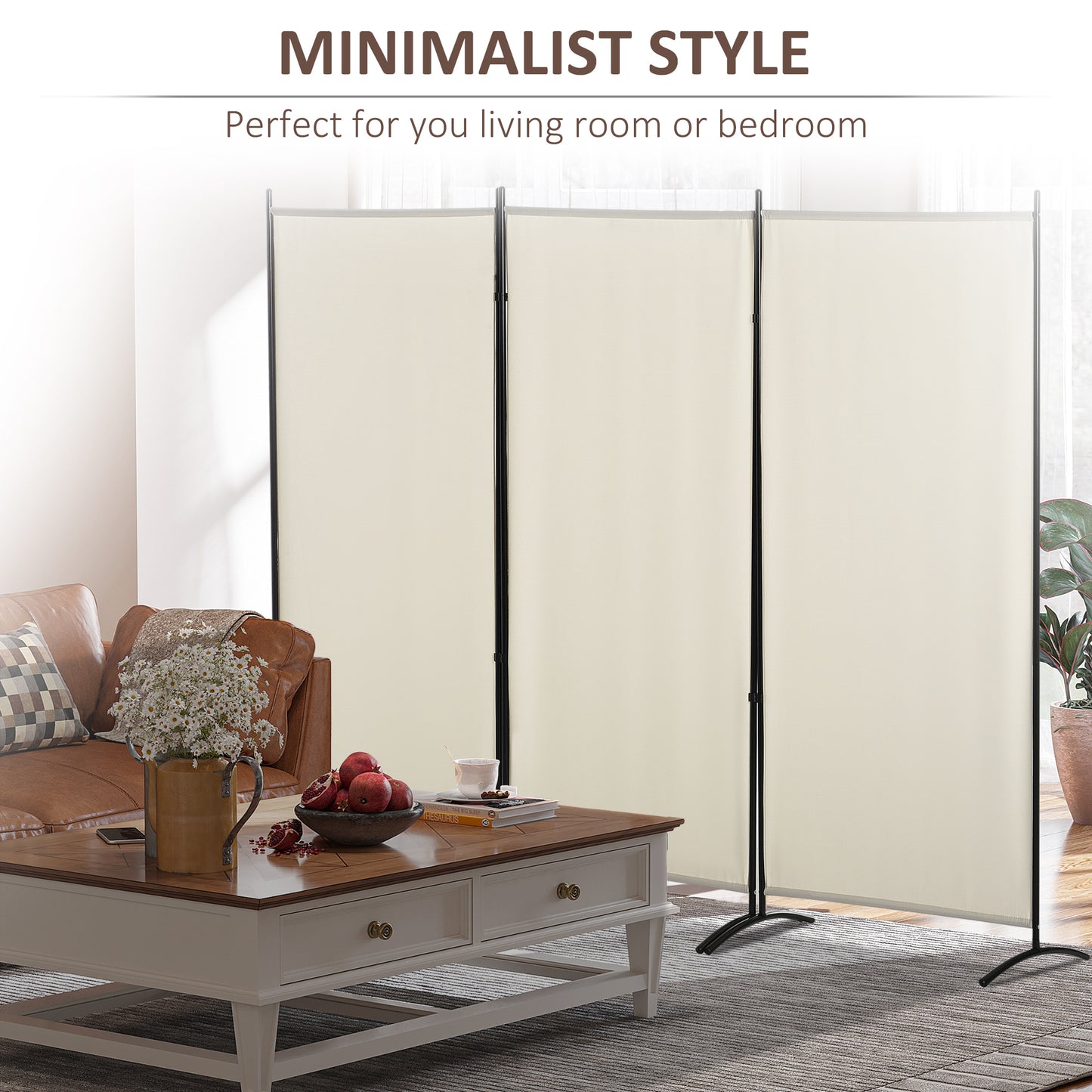 6' 3 Panel Room Divider, Double Hinged Folding Wall Divider, Indoor Privacy Screen for Home Office, Beige at Gallery Canada
